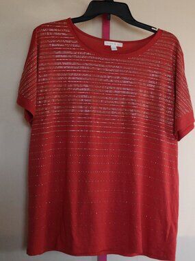 Westport, Blouse, Brick red with gold embellishment. Cut out sleeves - Size 1X